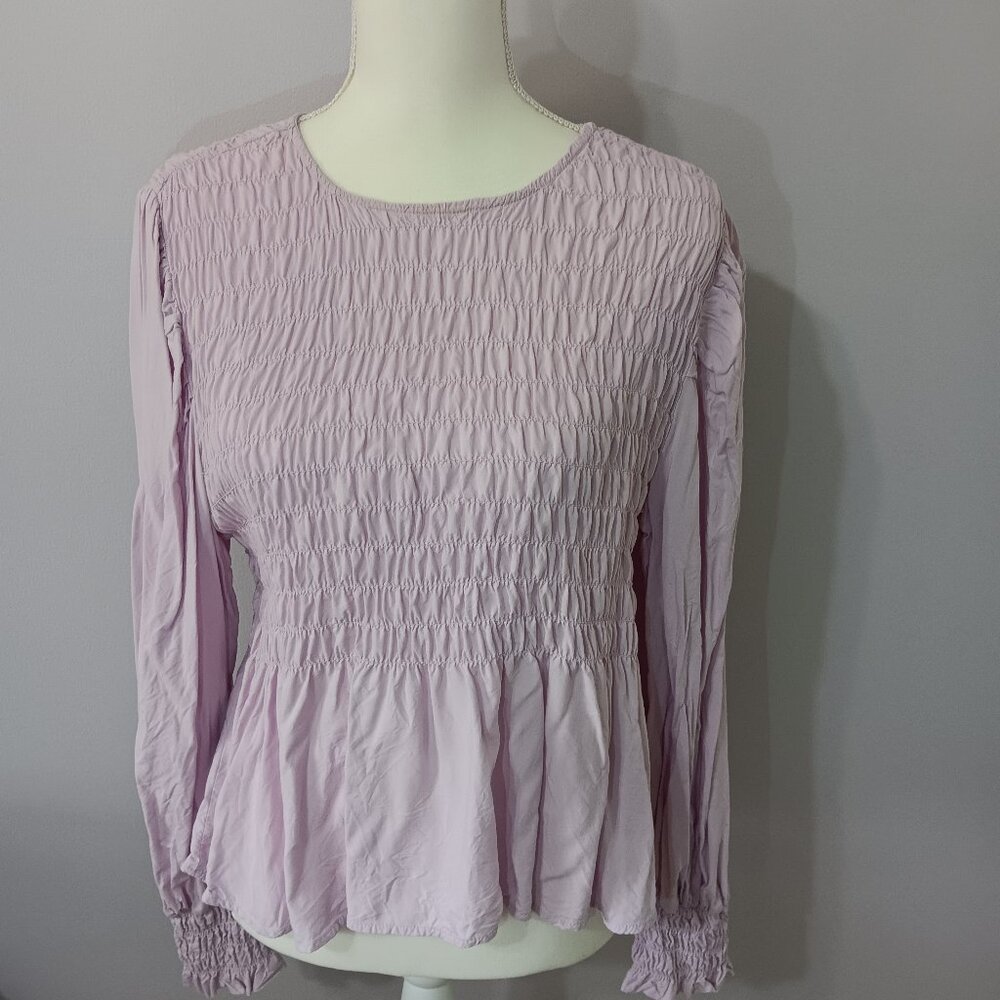 Lavender ruched, long-sleeve top